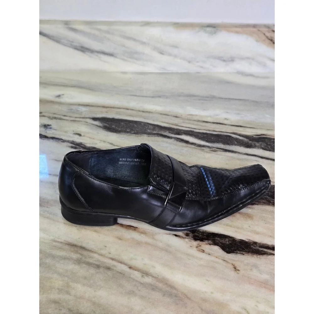 Amali Mens Black Textured Geometric Square Toe Slip On‎ Dress Loafers Shoes 7.5